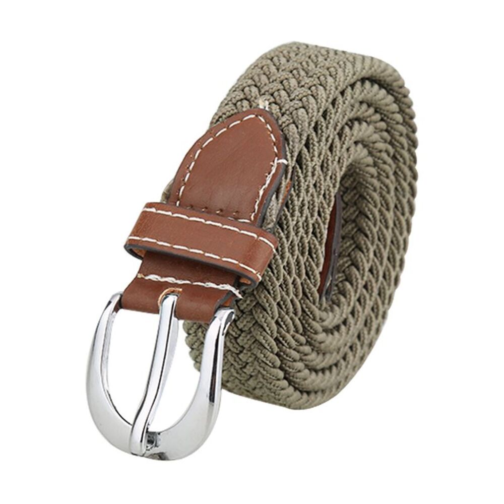 Elastic Stretchy Braided Woven Casual Belt Width 1" Dark Beige 2 Packs